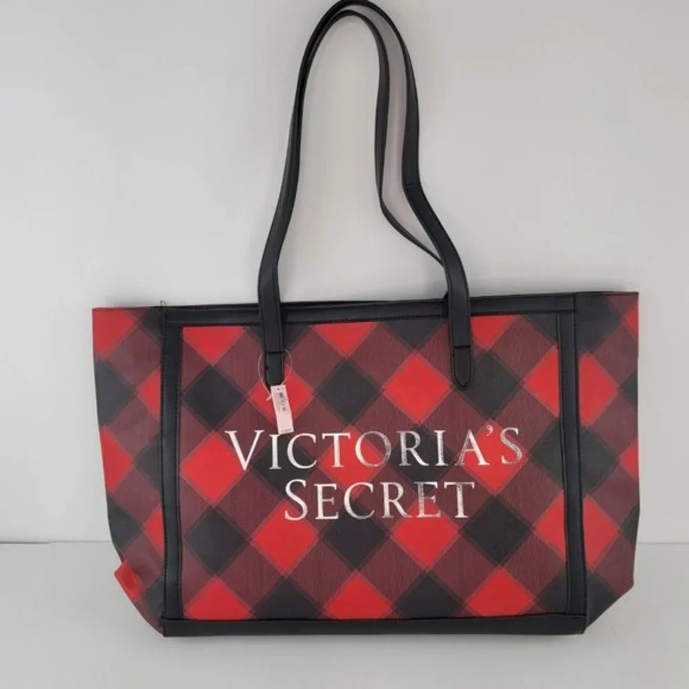 Victorias Secret Black Friday 2021 Weekender Tote‎ Bag Black Red Plaid New